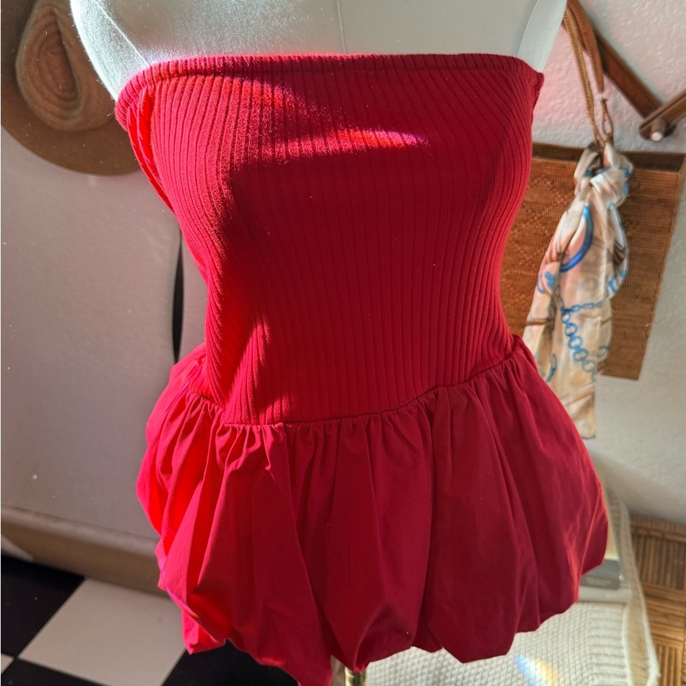 Maeve Vibrant Red Ribbed Dress - Picture 2 of 4